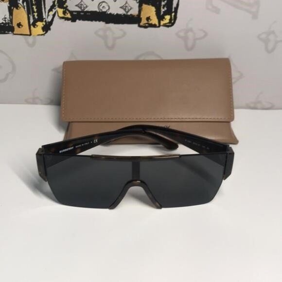 New Authentic Burberry B-4291 Shield Sunglasses – Dark Havana / Dark Grey, Unise - Picture 4 of 13